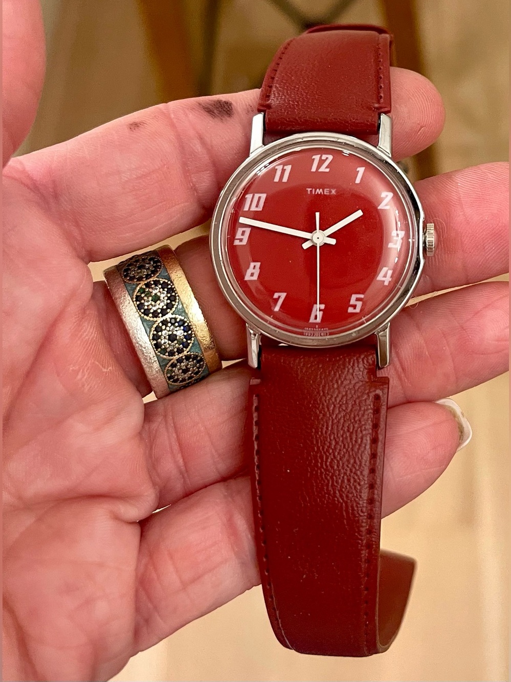 Timex Vintage Mercury Red Dial Watch with Matching Red Leather Strap